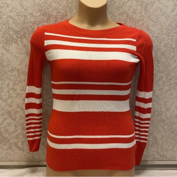 Express Women's Bold Red and White Striped Crew Neck Sweater - Picture 1 of 12